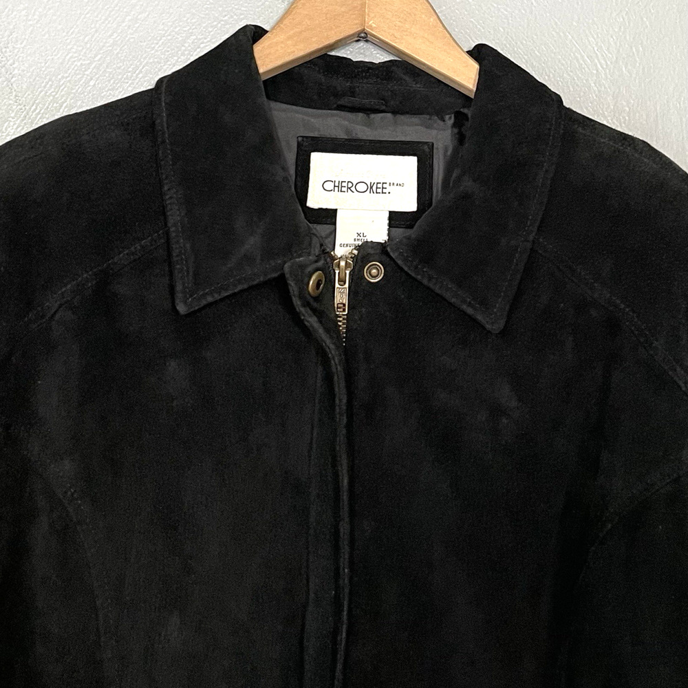 Vintage Cherokee Suede Coat Size XL Dark Black Genuine Leather Jacket 90s Goth - Picture 5 of 14